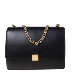 Pre Owned Celine Black Leather Large Case Flap Chain Bag