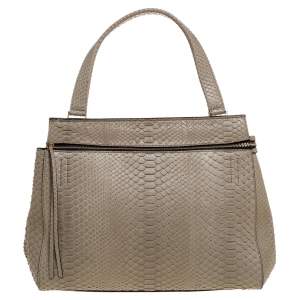 Pre Owned Celine Light Olive Green Python Medium Edge Top Handle Bag
