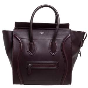 Pre Owned Celine Burgundy Leather Mini Luggage Tote