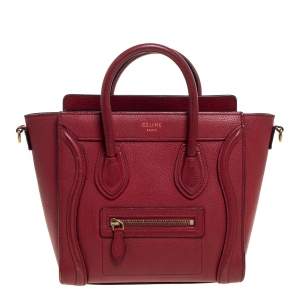 Pre Owned Celine Red Leather Nano Luggage Tote