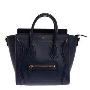 Pre Owned Celine Blue Leather Nano Luggage Tote