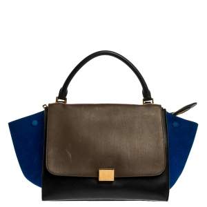 Pre Owned Celine Tri Color Leather and Suede Medium Trapeze Top Handle Bag