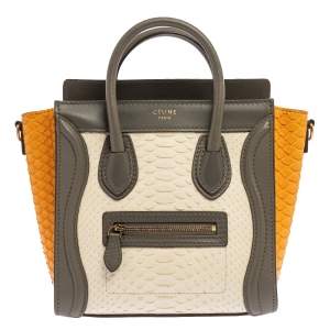 Pre Owned Celine Tri Color Python and Leather Nano Luggage Tote