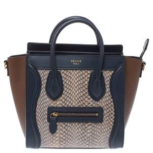 Pre Owned Celine Tri Color Python and Leather Nano Luggage Tote