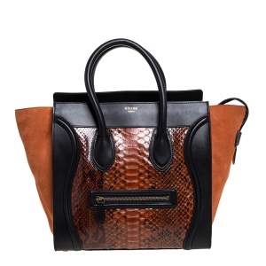 Pre Owned Celine Multicolor Python, Suede and Leather Mini Luggage Tote