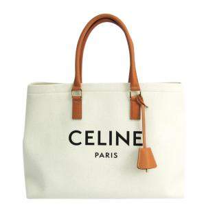 Pre Owned Celine White Canvas Leather Horizontal Cabas Tote Bag