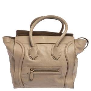 Pre Owned Celine Beige Leather Mini Luggage Tote