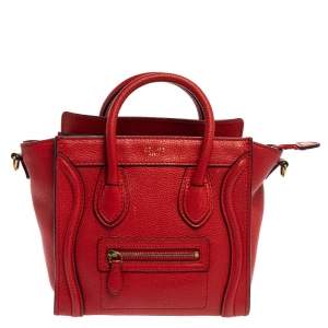 Pre Owned Celine Red Leather Nano Luggage Tote