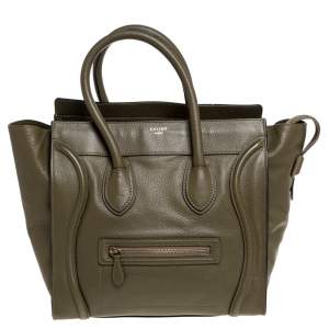 Pre Owned Celine Olive Green Leather Mini Luggage Tote