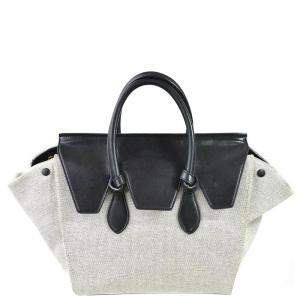 Pre Owned Celine Grey Leather Canvas Tote Bag