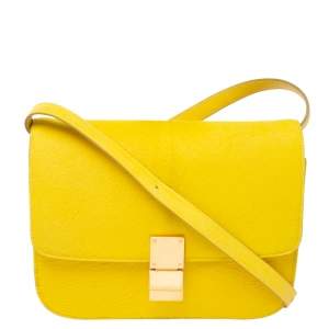 Pre Owned Celine Yellow Calfhair and Leather Medium Classic Box Shoulder Bag