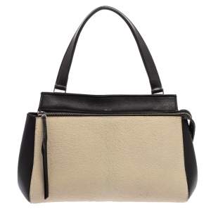 Pre Owned Céline Beige/Black Calfhair and Leather Small Edge Bag