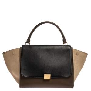 Pre Owned Celine Tri Color Leather and Suede Medium Trapeze Top Handle Bag