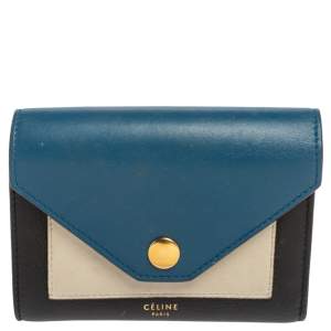 Pre Owned Celine Tricolor Leather Flap  Multifunction Compact Wallet