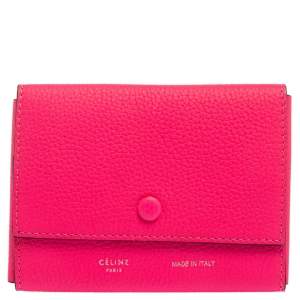 Celine Neon Pink Grained Leather Snap Flap Pouch