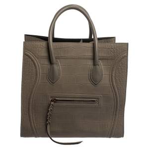Pre Owned Celine Grey Croc Embossed Leather Large Phantom Luggage Tote