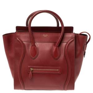 Pre Owned Celine Red Leather Mini Luggage Tote