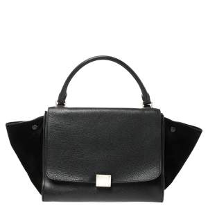 Pre Owned Celine Black Leather and Suede Medium Trapeze Bag