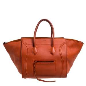 Pre Owned Celine Orange Leather Medium Phantom Luggage Tote 