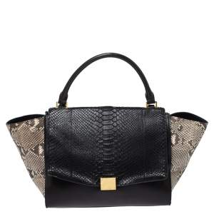 Pre Owned Celine Multicolor Leather and Python Medium Trapeze Top Handle Bag