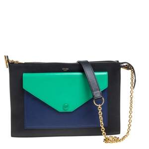 Pre Owned Celine Tri Color Leather Medium Pocket Chain Shoulder Bag