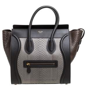 Pre Owned Celine Tri Color Python and Leather Mini Luggage Tote