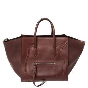 Pre Owned Celine Burgundy Leather Medium Phantom Luggage Tote 