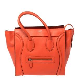 Pre Owned Celine Orange Leather Mini Luggage Tote
