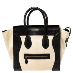 Pre Owned Celine Beige/Black Canvas and Leather Mini Luggage Tote