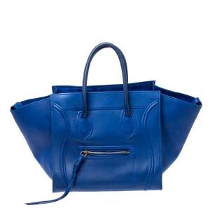 Pre Owned Celine Blue Leather Medium Phantom Luggage Tote
