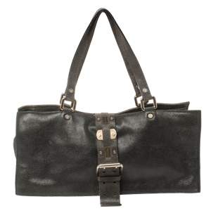 Celine Black Nubuck Leather Buckle Flap Tote