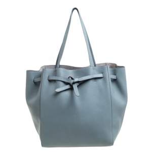 Pre Owned Celine Powder Blue Soft Grained Leather Small Cabas Phantom Tote