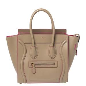 Pre Owned Celine Beige Leather Micro Luggage Tote
