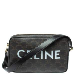 Pre Owned Celine Black Triomphe Coated Canvas Medium Messenger Bag