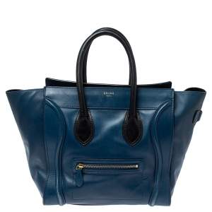 Pre Owned Celine Blue/Black Leather Mini Luggage Tote