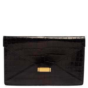Pre Owned Celine Black Croc Diamond Clutch