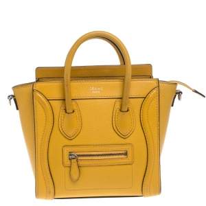 Pre Owned Celine Mustard Leather Nano Luggage Tote