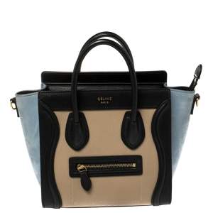 Pre Owned Celine Multicolor Leather and Suede Nano Luggage Tote