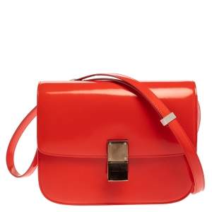 Pre Owned Celine Tangerine Leather Medium Classic Box Shoulder Bag