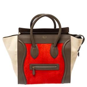 Pre Owned Celine Tri Color Pony Hair and Leather Mini Luggage Tote
