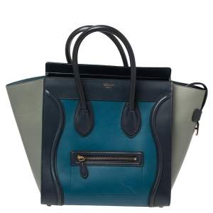Pre Owned Celine Tri Color Leather Mini Luggage Tote