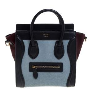 Pre Owned Celine Tri Color Calf Hair and Leather Nano Luggage Tote