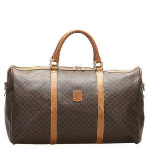 Celine Brown/Beige Coated Canvas Macadam Travel Bag 