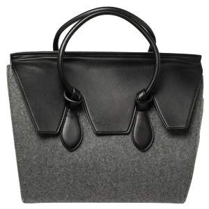 Pre Owned Celine Grey Felt and Leather Medium Tie Tote