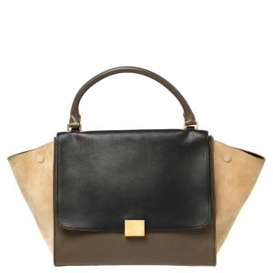 Pre Owned Celine Tri Color Leather and Suede Medium Trapeze Top Handle Bag