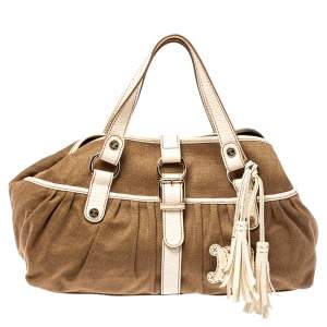 Pre Owned Celine Brown/Beige Canvas and Leather Boogie Tote