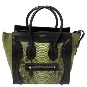 Pre Owned Celine Tri Color Python, Leather and Suede Micro Luggage Tote