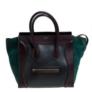 Pre Owned Celine Tri Color Leather and Suede Mini Luggage Tote