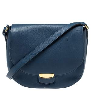 Pre Owned Celine Navy Blue Leather Medium Trotteur Shoulder Bag