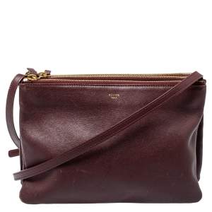 Pre Owned Celine Burgundy Leather Large Trio Crossbody Bag  
